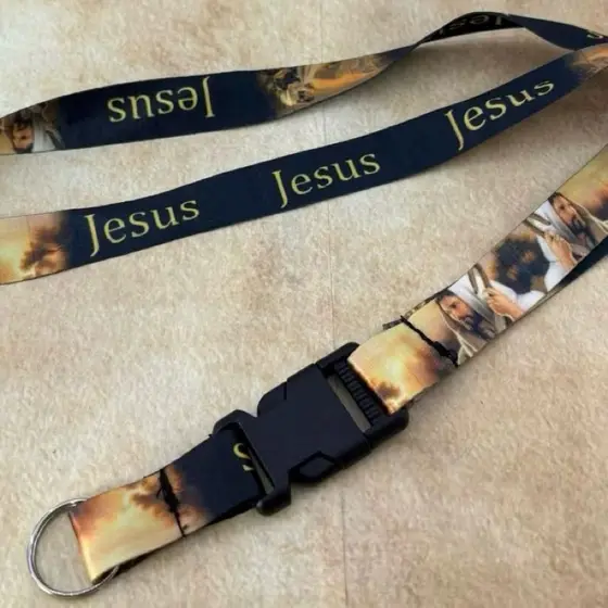 Cordão Religioso Jesus Fé Deus é Fiel Gratidão Tipo Chaveiro Em Tecido Para Chave Crach