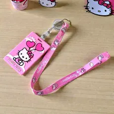 Porta-Crachá Infantil Hello Kitty - Kit com Cordão e Clip Retrátil Emborrachado | Identificador Vertical Escolar