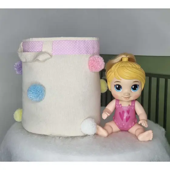 Cesto de Brinquedos Pequeno Organizador Pompom. Decoração e Organização para quarto de bebês e crianças