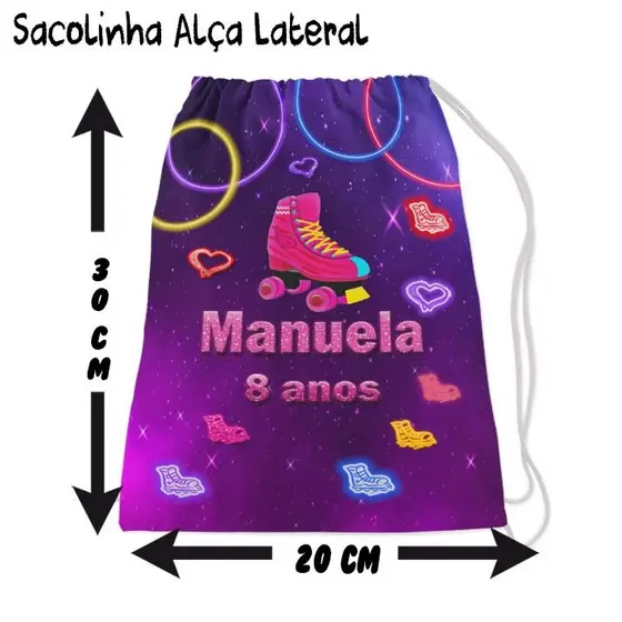 Mochilinha Sacolinha Mochila Saco Sacochila Saquinho Lembrancinha Brinde Aniversario Personalizadas Festa Neon PATINS