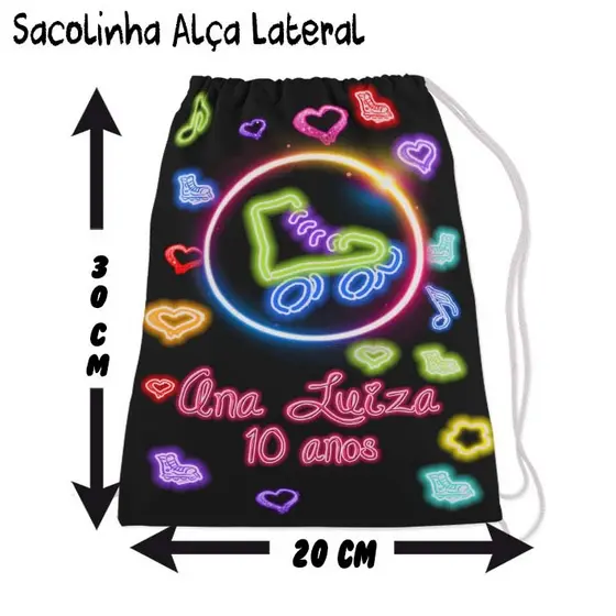 Kit Mochilinha Sacolinha Mochila Saco Sacochila Saquinho Lembrancinha Brinde Aniversario Personalizadas Neon Patins