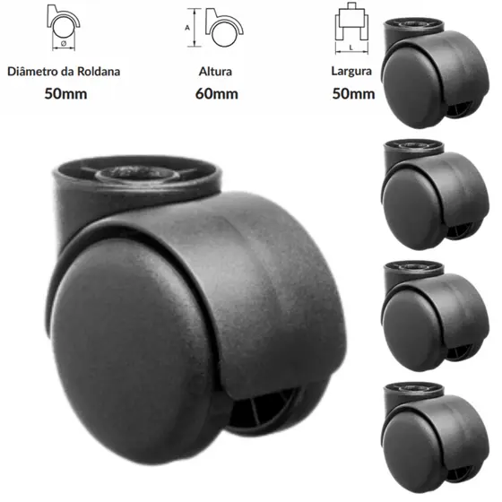 Rodízio Giratório Universal 50mm Sem Pino – Instalação Flexível – Universal com Buchas