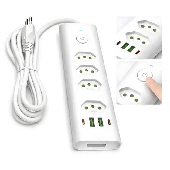 Extenção bivolt  20a Elétrica Filtro De Linha 20 Amperes Usb E Tipo-C 2 metros