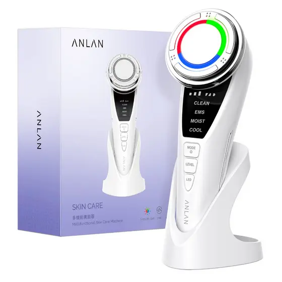 ANLAN Atualização Do EMS Massajador Facial Terapia Com Luz LED Vibração Sônica Refrigeração A Quente