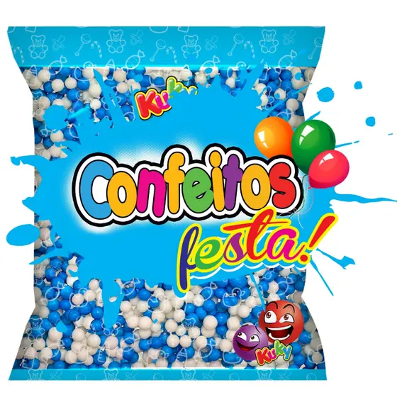 1/2/3 Confeito Bolinhas Festa 500gr Kuky - Coco c/ Tutti-Frutti (branco/azul)