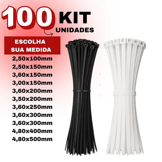 Kit 100 Cintas Plasticas Abraçadeira Nylon Enforca Gato Preto/Branco Tarap