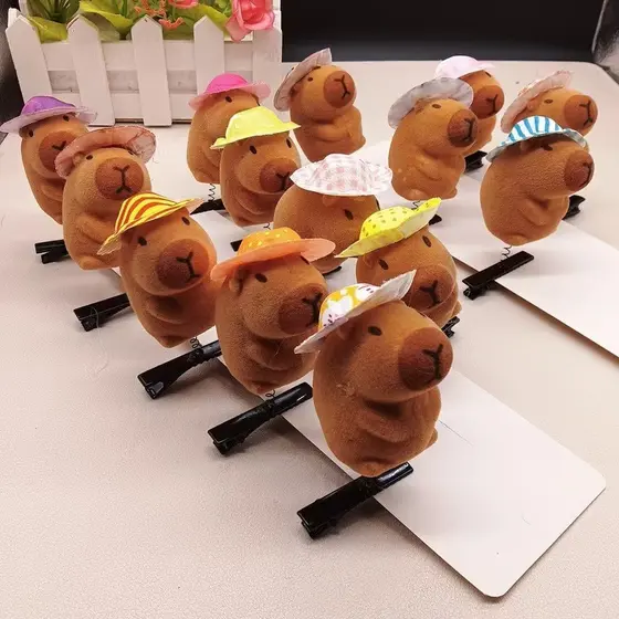 Aleatório 10 Pçs Kawaii Laço Pequeno 3D Capivara Hairpin Primavera Clipe Duckbill Franja Clipes Laterais Headwear Acessó