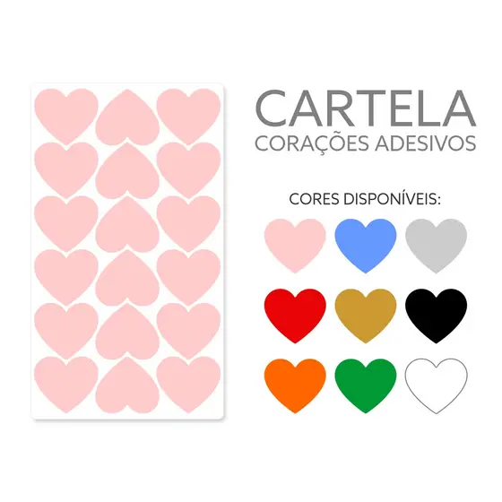 Cartela Adesivo Decorativo de Coração - Adesivo de Decoração