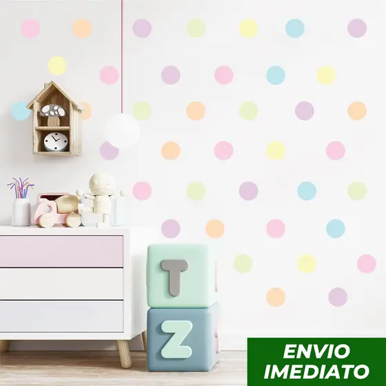 Adesivo de Parede Bolinha 4cm 100 Und - Cores Pasteis Decoração