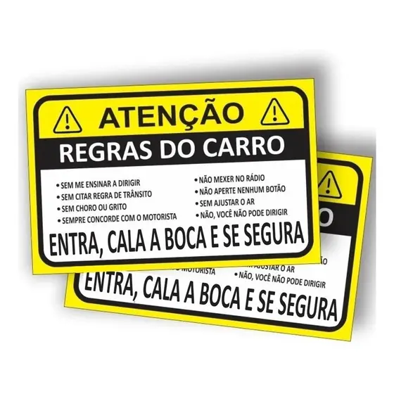 2x Adesivo Cuidado Regras Do Carro Diversão Humor Passageiro