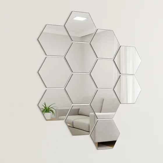 Espelho Acrílico Hexagonal Decorativo | Vários Tamanhos | Decoração Moderna para Casa