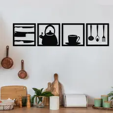Kit 4 Quadros Decorativos Cozinha - 30X30cm em Madeira Mdf Preto