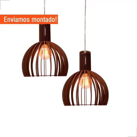 Kit 2 Luminária de Teto Lustre MDF Decoração Casa Cozinha Sala Envio Montado