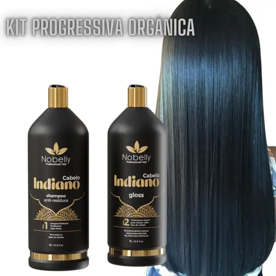 Progressiva Organica sem Formol Indiana da Nobelly Professional kit com Shampoo e Gloss 1 litro cada
