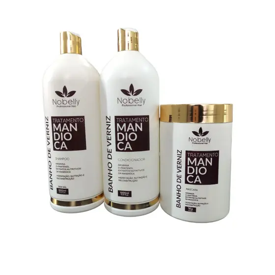 Kit de tratamento Shampoo Condicionador e Mascara de Mandioca 1 kg Nobelly