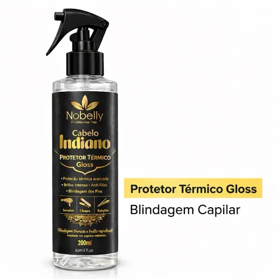 Protetor Térmico Cabelo Indiano Nobelly 200ml Anti Frizz Blindagem Capilar Brilho Intenso Chapinha Secador