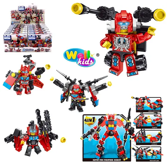 4 Robo de montar | Modelos* Ambulancia - Bombeiro - Lancha - Aviao Mega Robo PlayBox AutoBot -Wellmix