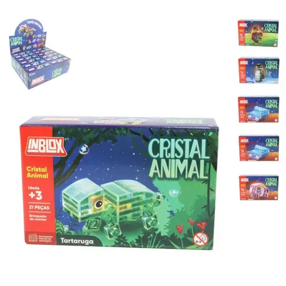 04 Blocos de Montar Cristal Animal Transforma Super Elefante - Tartaruga, Rinoceronte e Outros
