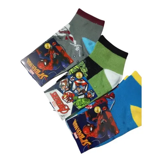 Kit Meias Infantis Super-Heróis Marvel Spider-Man e Vingadores - 3 Pares