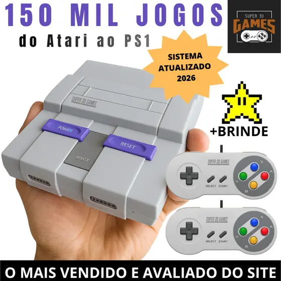 Mini Super Console Retro 150 mil Jogos Clássicos + 2 Controles - Super 3D Games