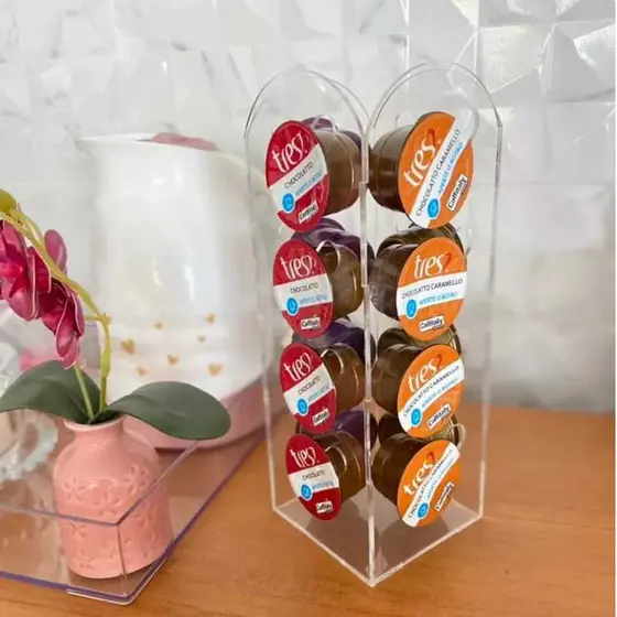 Suporte para Capsulas de Cafe Compativel 3 Corações Modelo Torre 4 Cores em Acrilico