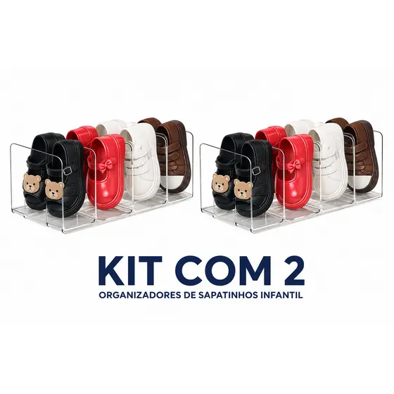 KIT 2 Organizador de Sapatos Tênis Infantil em Acrílico Transparente, para Bebê e Criança