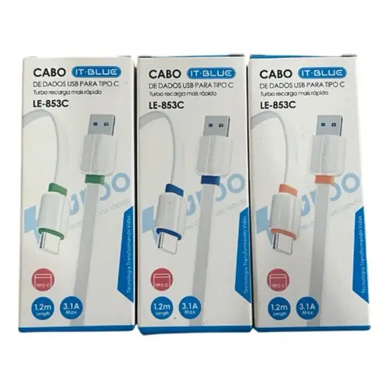 Cabo USB Tipo C Turbo IT-BLUE LE-853C Carregamento Rápido 3.1A 1.2m Reforçado