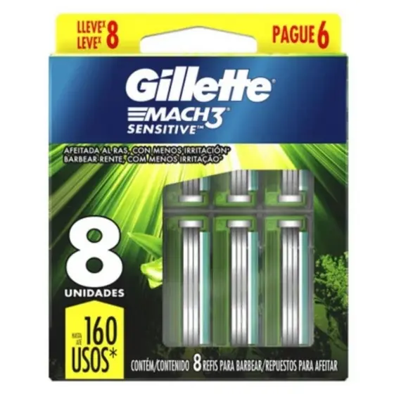 Carga Para Aparelho De Barbear Gillette Mach3 Sensitive 8 unidades