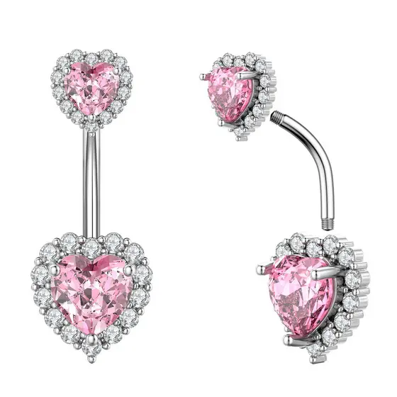 Anel De Barriga Com Incrustação De Diamante , Formato De Coração , Umbigo , Zircônia , Prata , Leve , Heterotípico , Joi