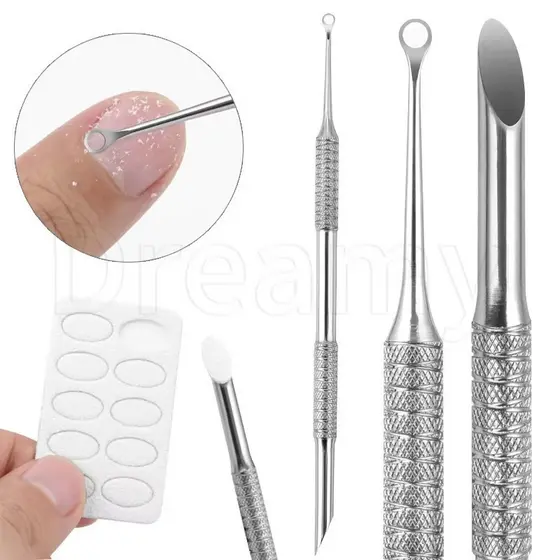 Bastões De Manicure De Aço Inoxidável De Ponta Dupla-Empurrador De Pele Morta De Cabeça Chanfrada Circular Manual De Cut