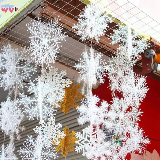 30pcs Pingentes De Flocos De Neve Branco De Natal Para Decoração De Árvore De Natal