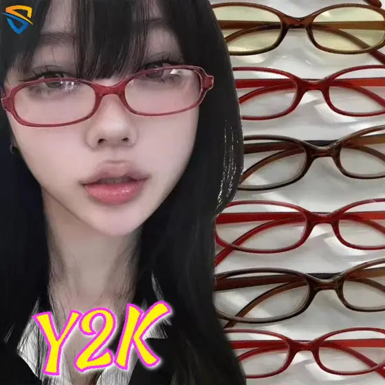 Y2K Meninas Pequeno Quadrado Oval Óculos Feminino Na Moda Vermelho Verde Quadro Ao Ar Livre Fotografia Adereços