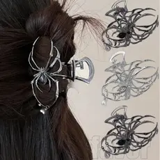 3 Peças De Grampo De Cabelo De Aranha De Halloween-Prendedor Punk Gótico-Cocar De Clipe De Tubarão-Garra Com Pérola-Chap