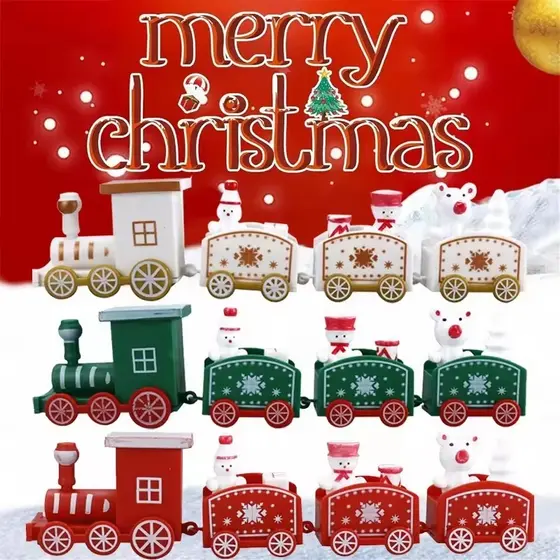 [Quente] Decoração De Natal 4 Nós Trem De Ornamento Para Crianças Navidad Noel Xmas Decor Ornamentos Do