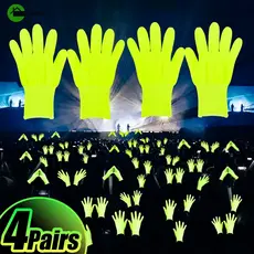 1-4 Pares De Luvas De Néon Que Brilham Em Luz Negra – Verdes Fluorescentes Luva Mágica Luminosa Trabalho De Nylon Antide