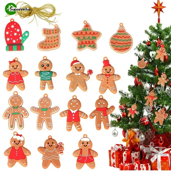 12 Peças De Enfeites De Homem-Biscoito Para Árvore De Natal/Estatuetas De Gengibre De Plástico Variadas Mini Pingente De