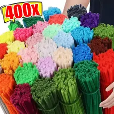 400 Unidades De Hastes De Chenille De Pelúcia Coloridas-Bastão Torcido De Guirlanda De Flores Simples-Artesanato Feito À