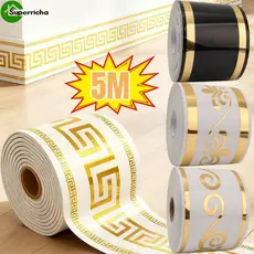 Adesivo De Rodapé Com Padrão Dourado 5M-Decoração De Casa-Prancheta Autoadesiva-Faixa De Acabamento De Parede Macia De P