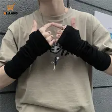 INS Retro Primavera Verão Luvas Sem Dedos Ninja De Malha Escura/Anime Cosplay Stripe Stretch Longas Meio Dedo Unissex