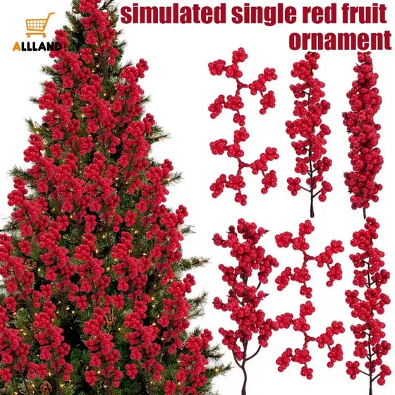 10Pcs Caules De Bagas De Natal-Simulação Ramos Frutas Vermelhas-Bouquet De Flores De Bricolage Xmas Tree Wreath Gifts Decor