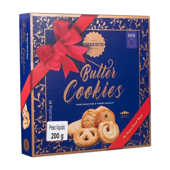 Kit 4 Biscoitos amanteigados sortidos, INDÚSTRIA PORTUGUESA, 200gr - Danesita Butter Cookies - Dia das Mães, Dia Pais