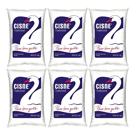 Kit C/6 Sal Refinado Tradicional 1kg Cisne