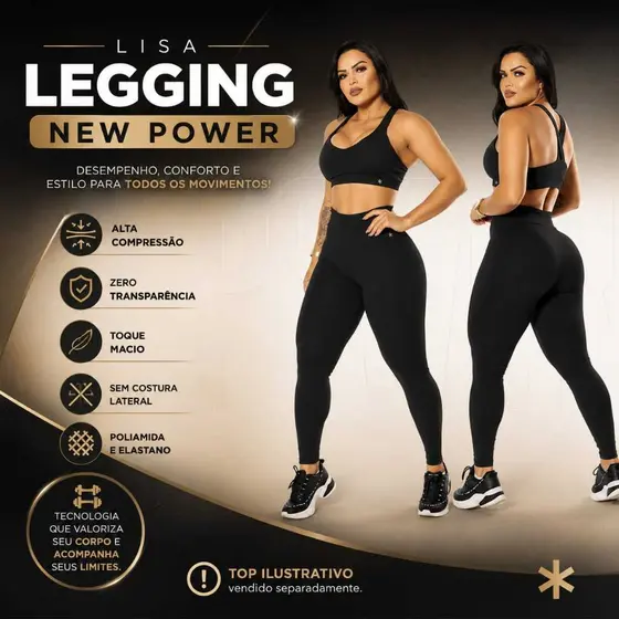 Calça Legging Feminina Sarados New Power | Alta Compressão Zero Transparência