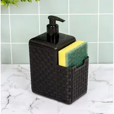 Porta Detergente com suporte para Esponja Bico Dosador estilo Rattan Preto Luxo original resistente
