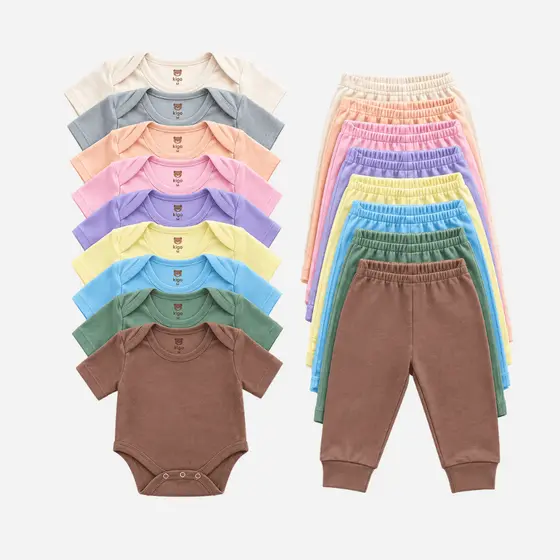 Kit 10 Peças Enxoval Infantil Roupa de Bebê Body Manga Curta e Mijão Vira Pé Menino Menina