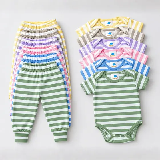 Kit 10 Peças Enxoval Infantil Roupa de Bebê Body Manga Curta e Mijão Vira Pé Listrado Menino Menina
