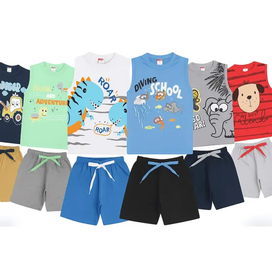 Conjunto Roupa Infantil Regata + Bermuda Menino Verão Barato