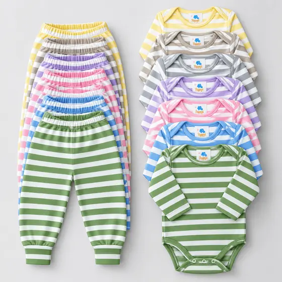 Kit 10 Peças Enxoval Infantil Roupa de Bebê Body Manga Longa e Mijão Vira Pé Listrado Menino Menina