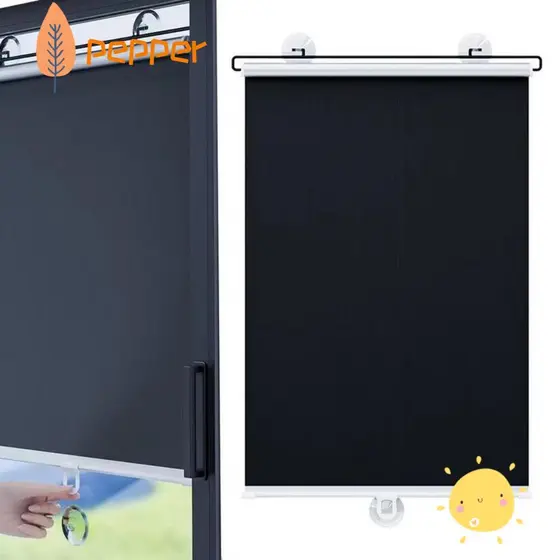 Cortinas De Rolo PEPPER , Persianas Pretas Portáteis , Retráteis Com Ventosa Blackout Para Casa