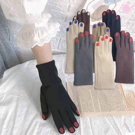 Luvas Perfumadas Para Esmalte , Luva De Dedo Dividido Resistente Ao Frio Com Tela Sensível Toque , Térmicas Vintage Espe